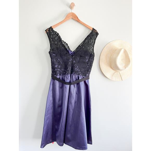 NWT | After Six | Lace Cocktail Length Dress | Amethyst Purple Black | Sz 10 - Picture 9 of 14